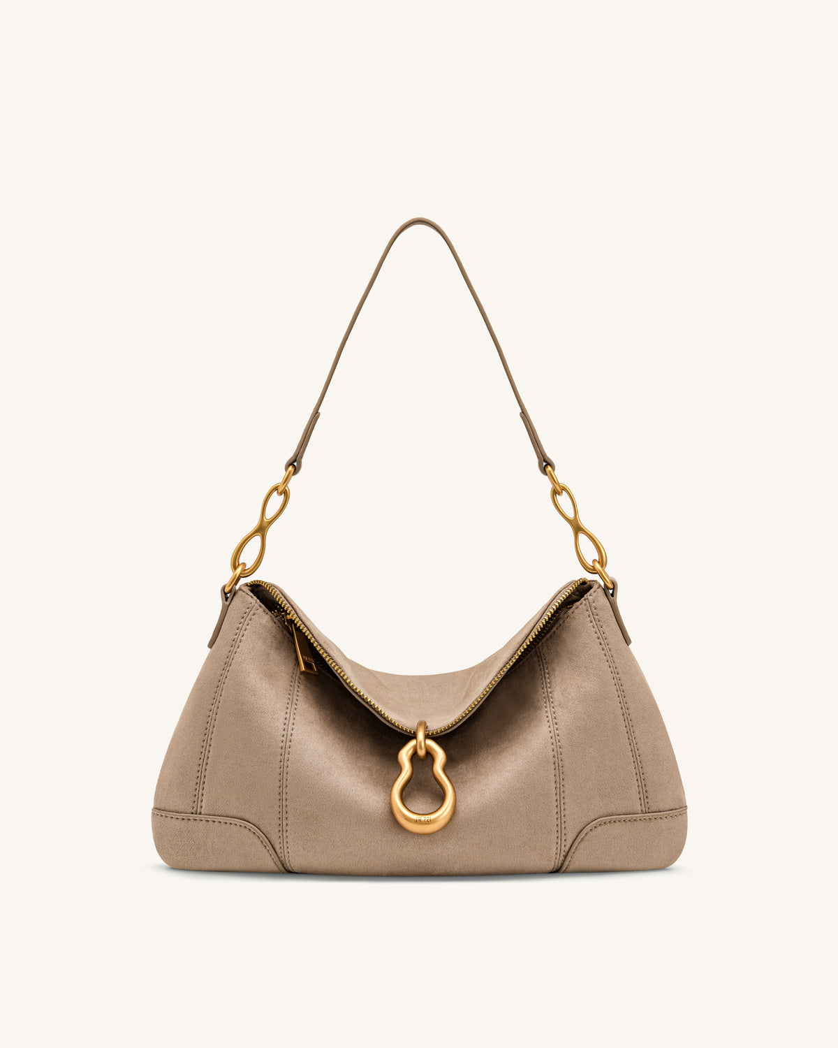 Jayla Faux Suede Metal Pendant Embellished Shoulder Bag - Grey