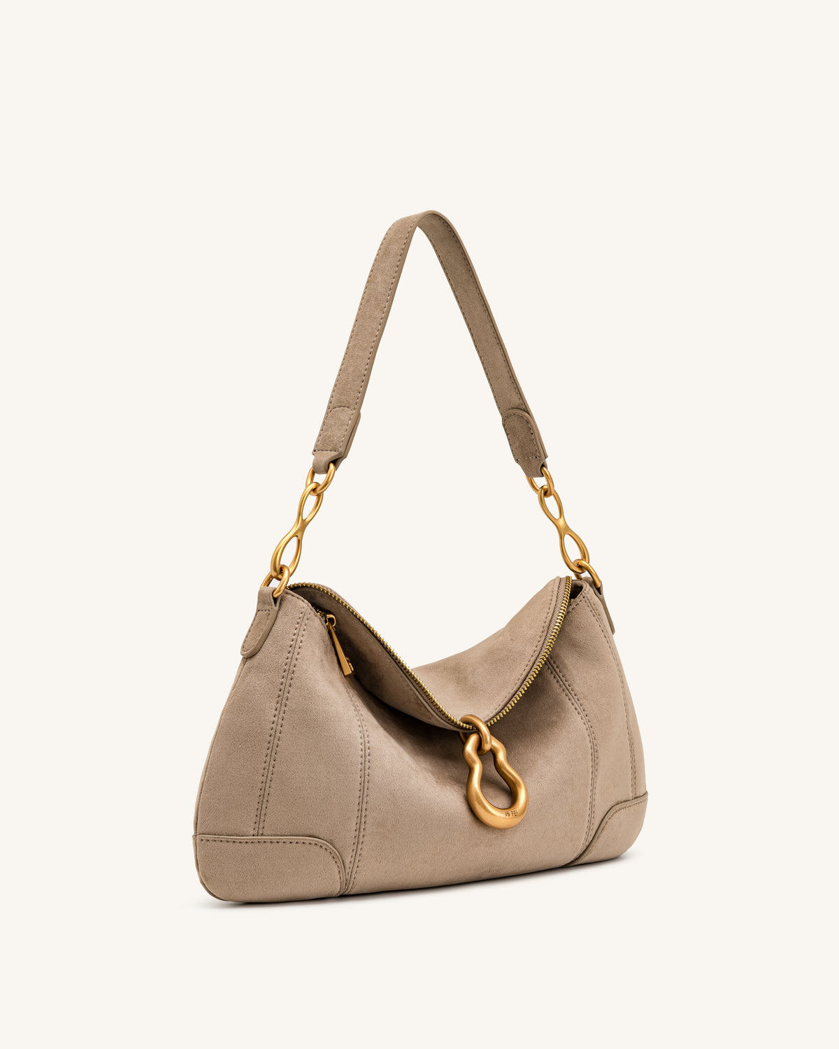 Jayla Faux Suede Metal Pendant Embellished Shoulder Bag - Grey