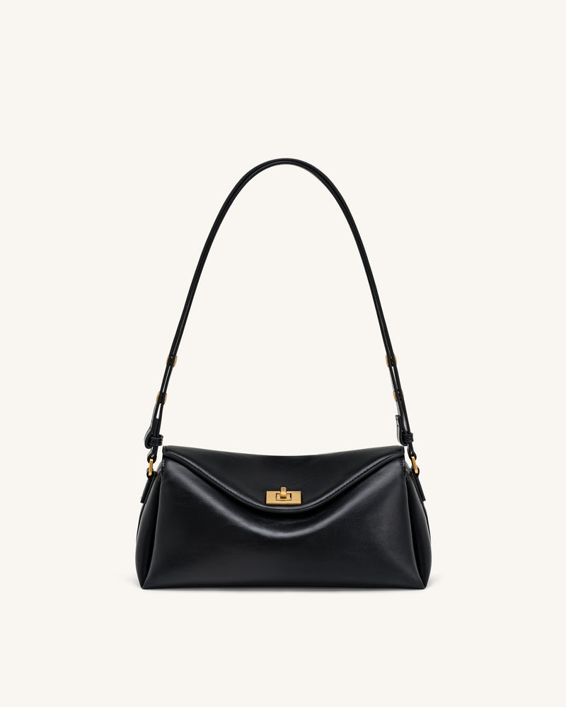 Lucia Asymmetric Flap Shoulder Bag - Black