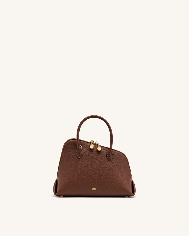 Nerina Pebbled Dome Top Handle Bag - Brown