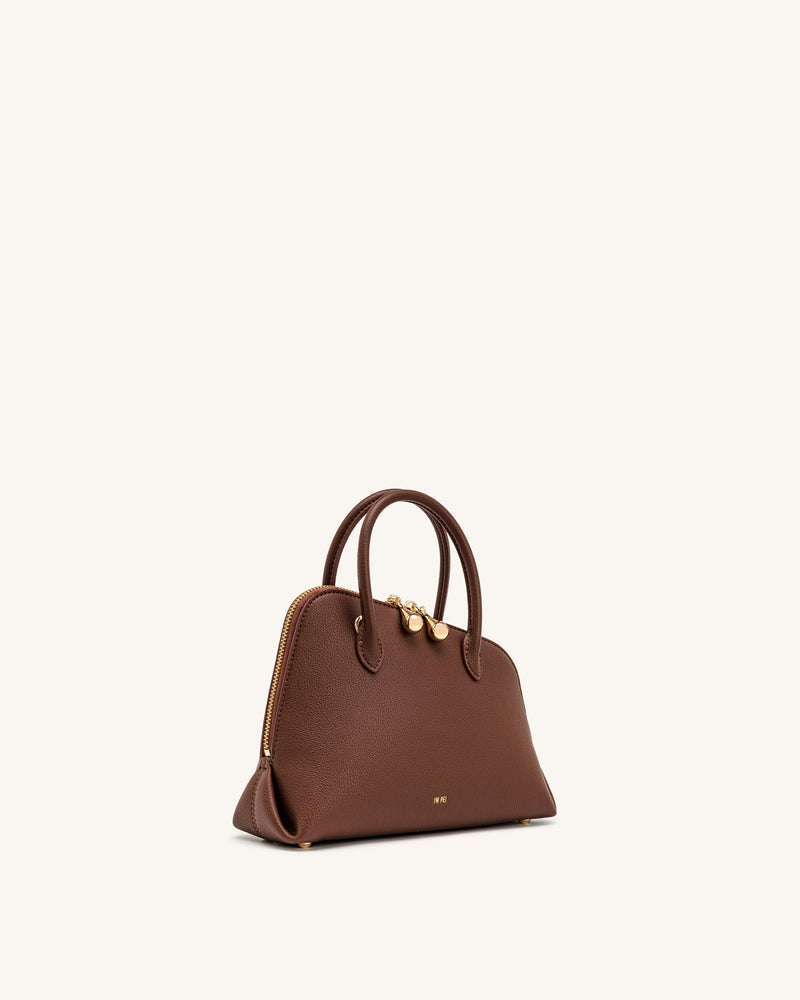 Nerina Pebbled Dome Top Handle Bag - Brown