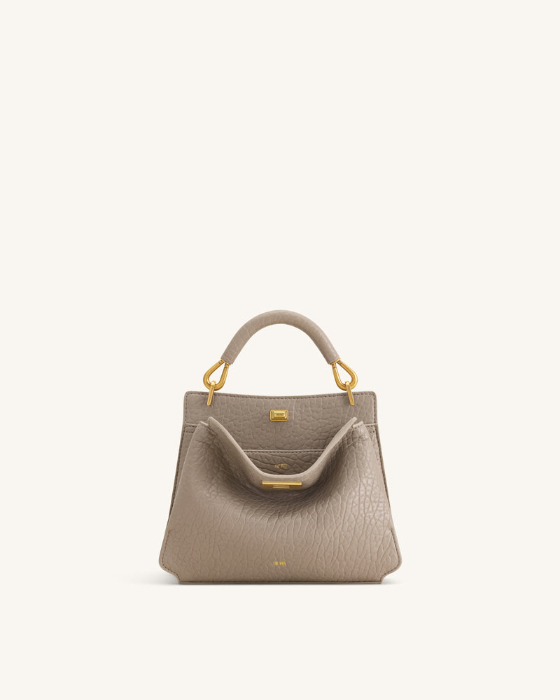 Lucia Elephant-Effect Top Handle Bag - Stone Gray