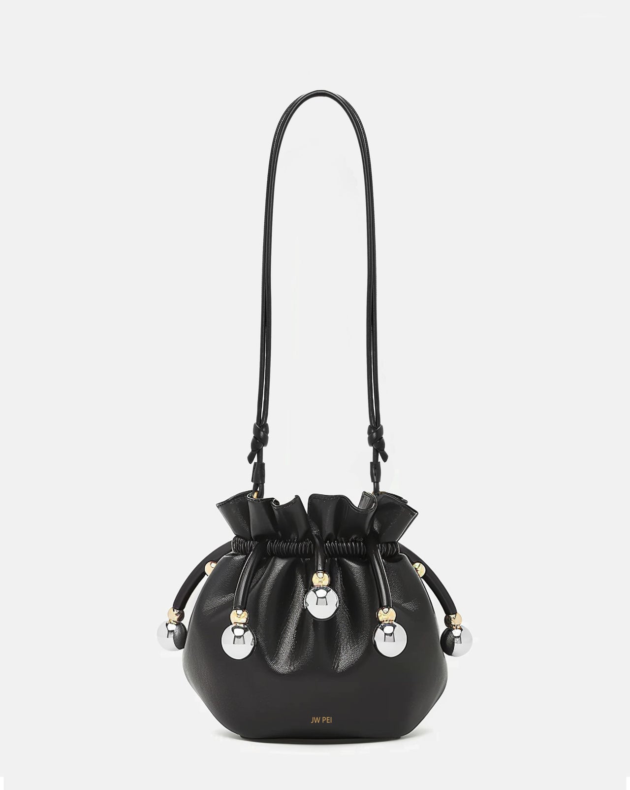 Pendant Embellished Crossbody Bucket Bag - Black