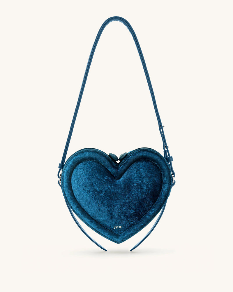 Arlene Velvet Heart Shaped Bag - Blue
