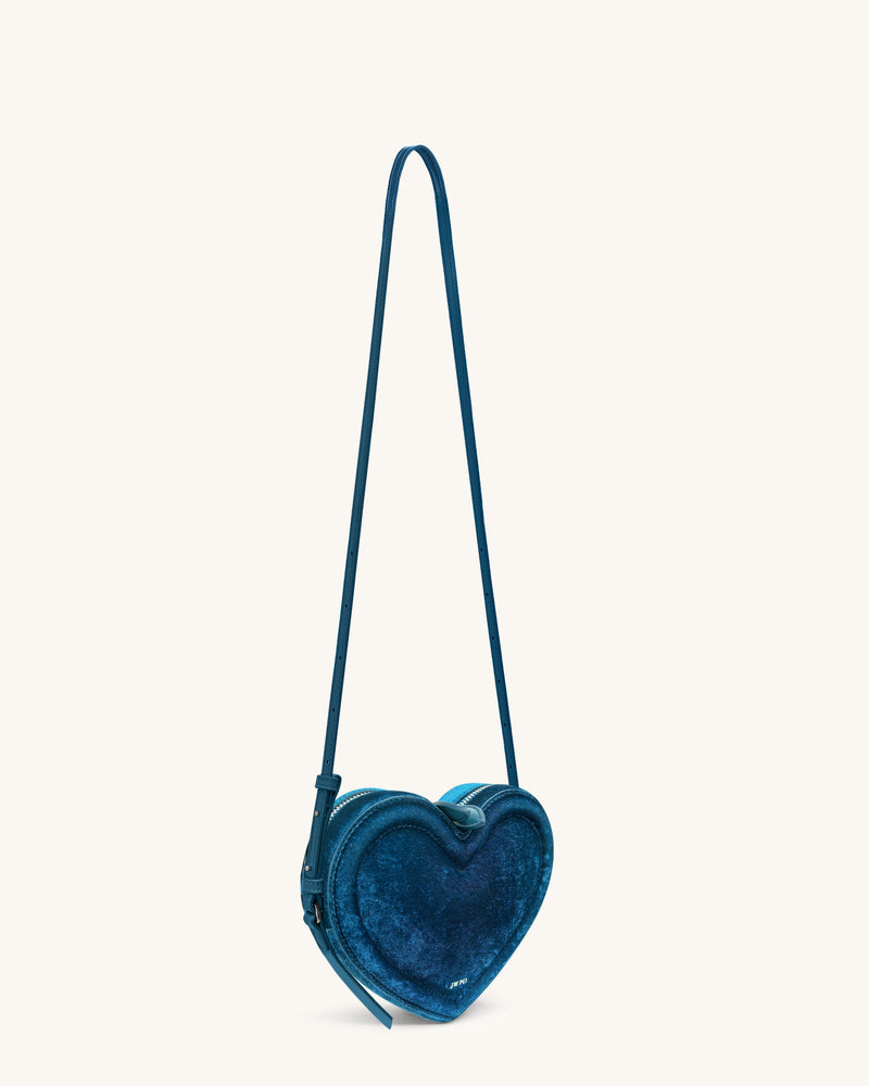 Arlene Velvet Heart Shaped Bag - Blue