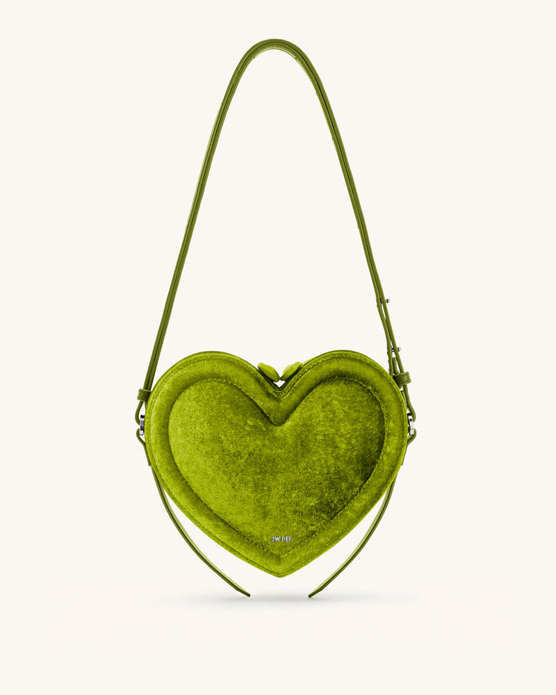 Arlene Velvet Heart Shaped Bag - Green
