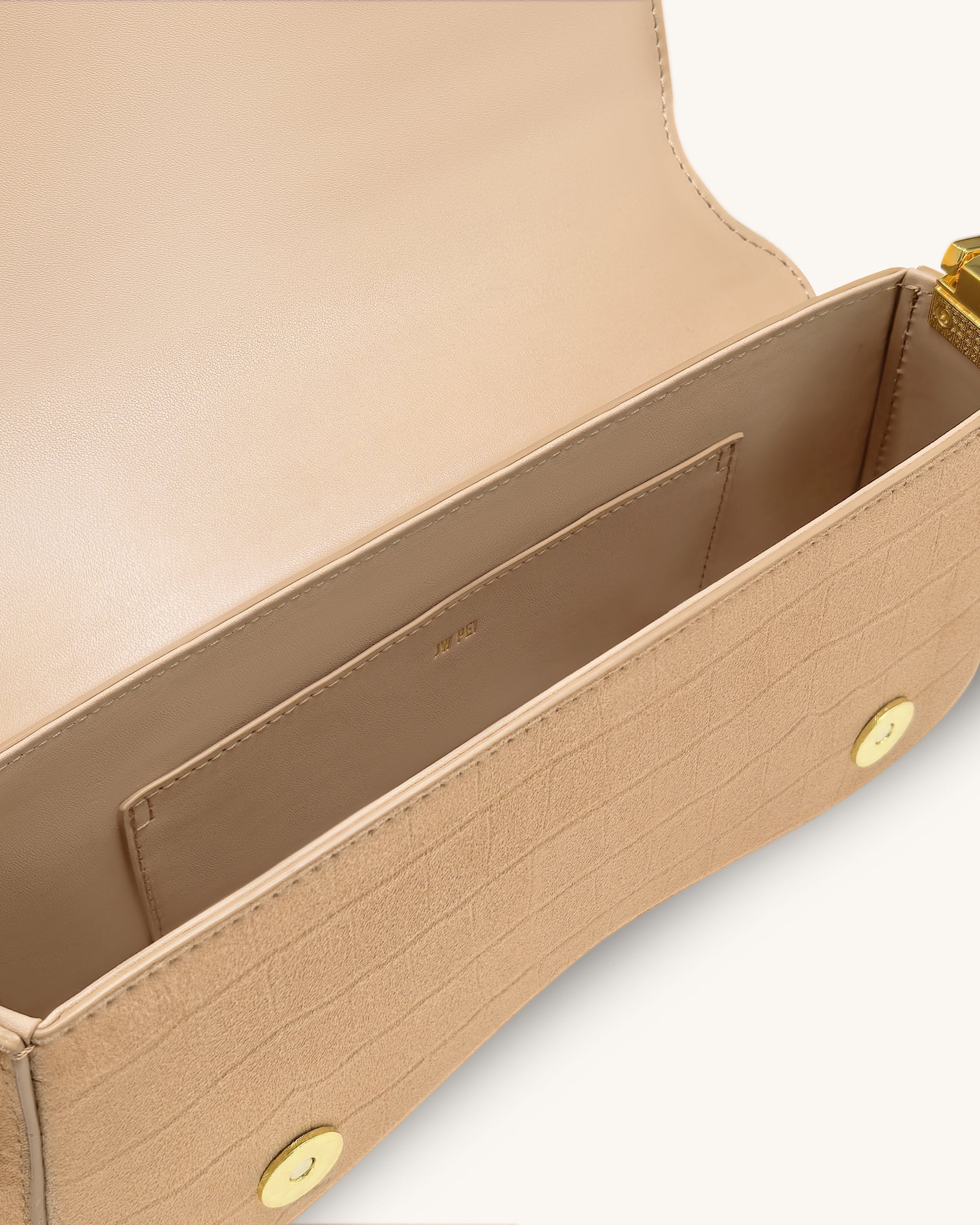 Joy Croc-Embossed Faux Suede Shoulder Bag - Beige