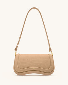 Joy Croc-Embossed Faux Suede Shoulder Bag - Beige