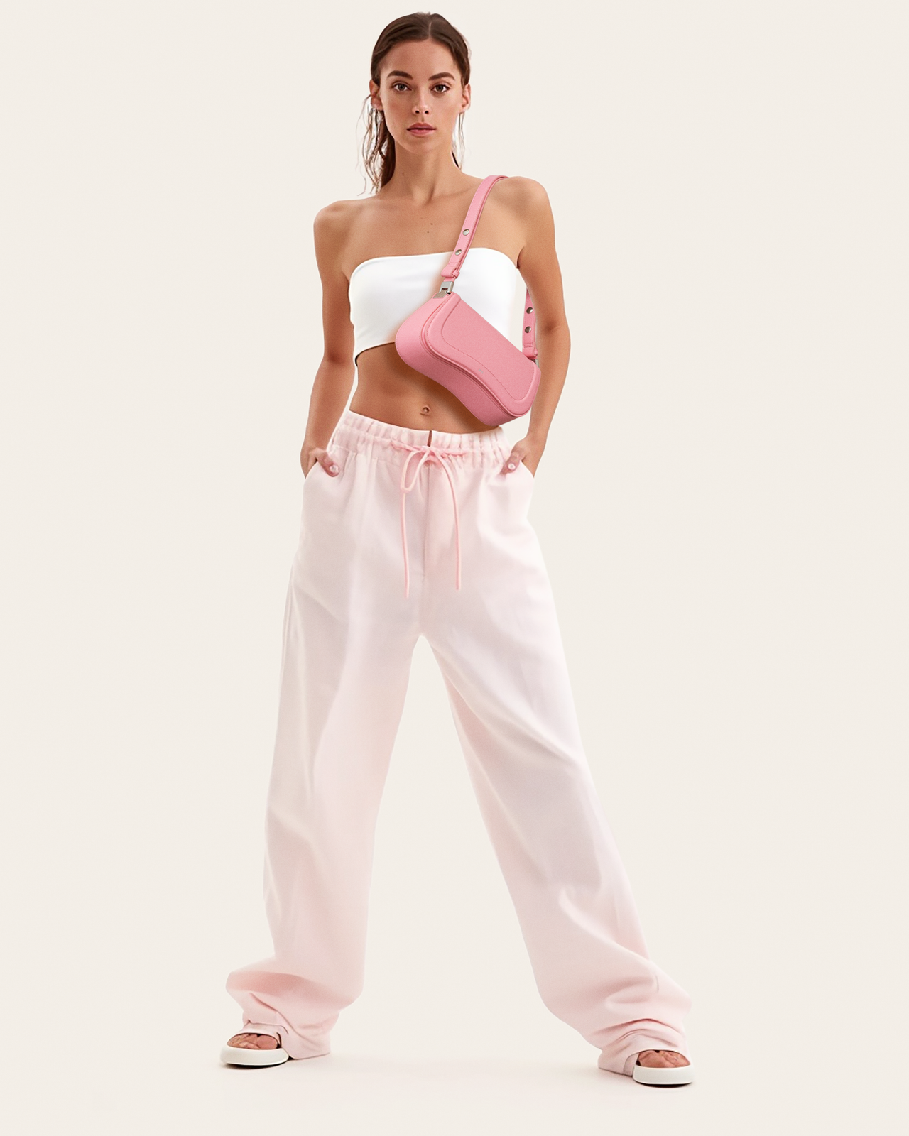 Becci Knitted Shoulder Bag - Pale Pink & Pink & Hot Pink - JW PEI