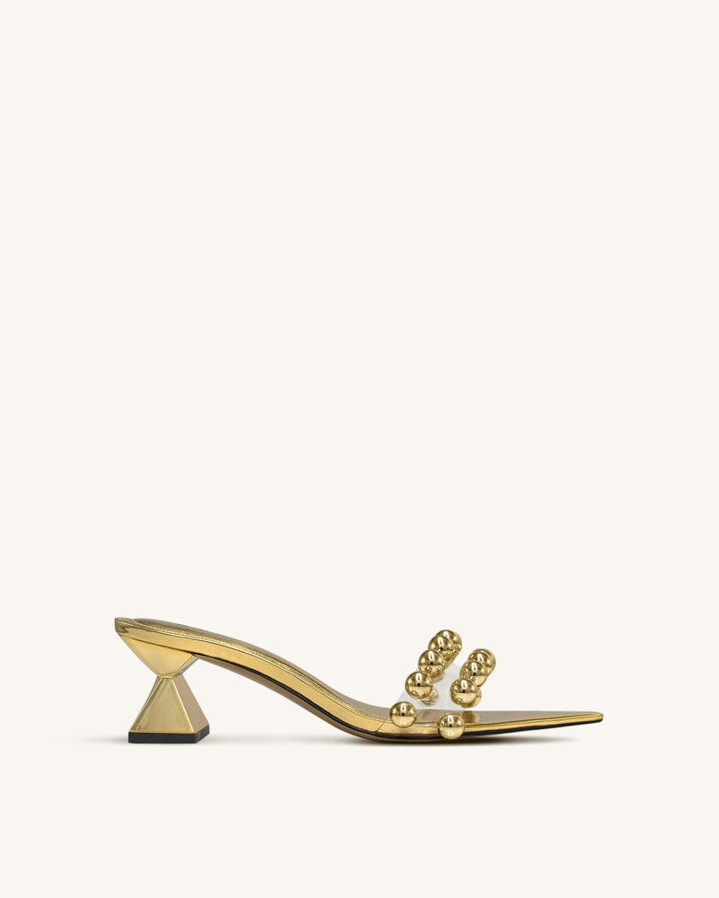 Gianna Beaded Strap Mules - Gold