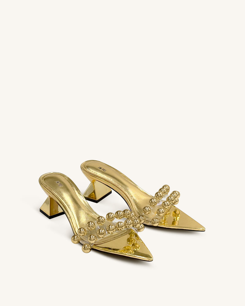 Gianna Beaded Strap Mules - Gold