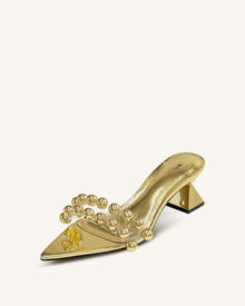 Gianna Beaded Strap Mules - Gold