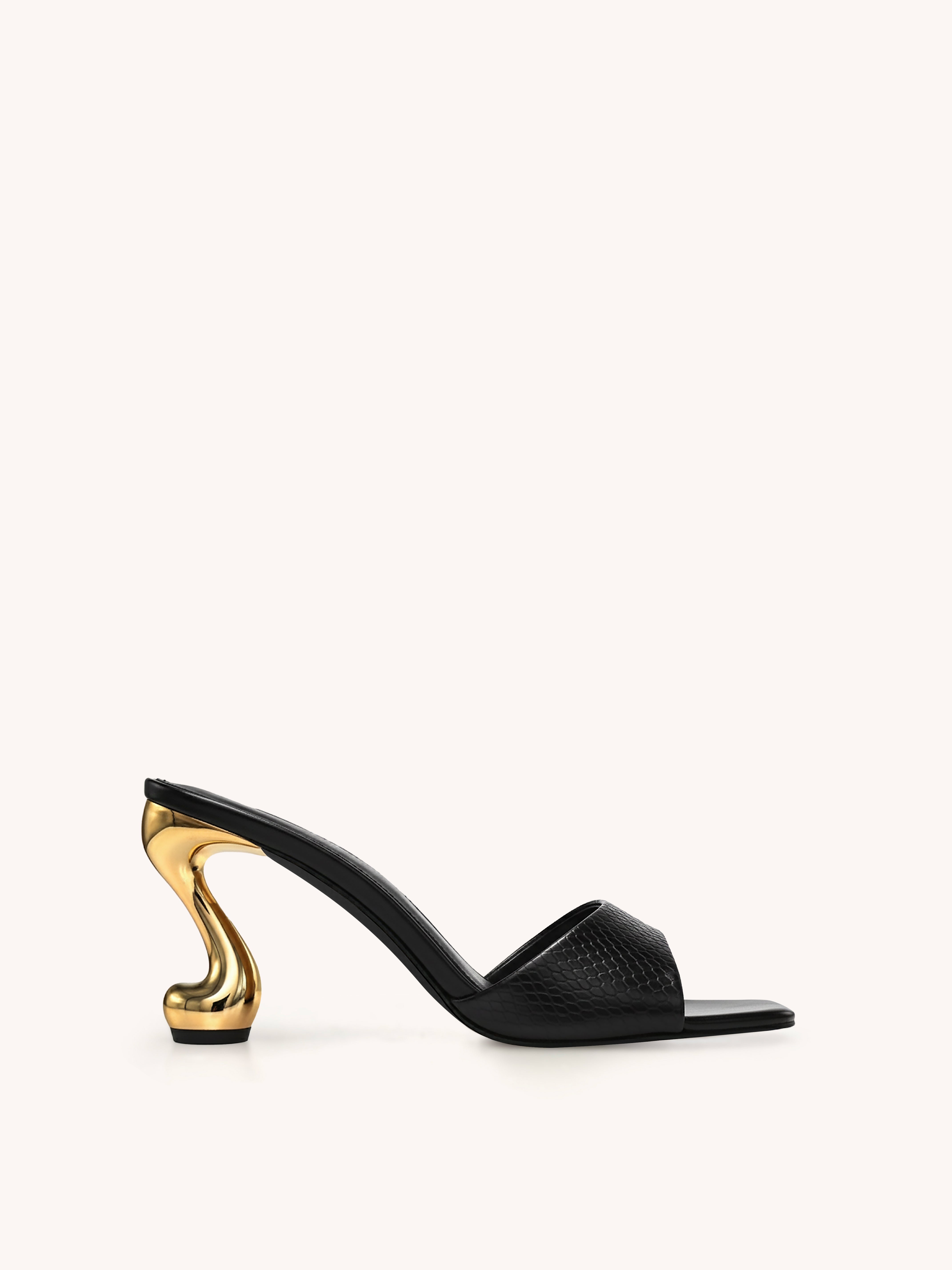 Hannah Faux Snakeskin Heel Mules - Black | JW PEI
