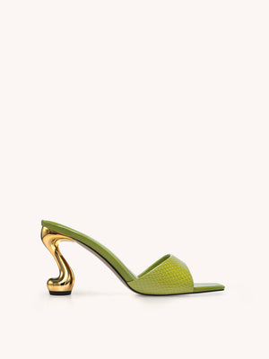 Sofia Angled Vamp Heel Mules - Black & Gold
