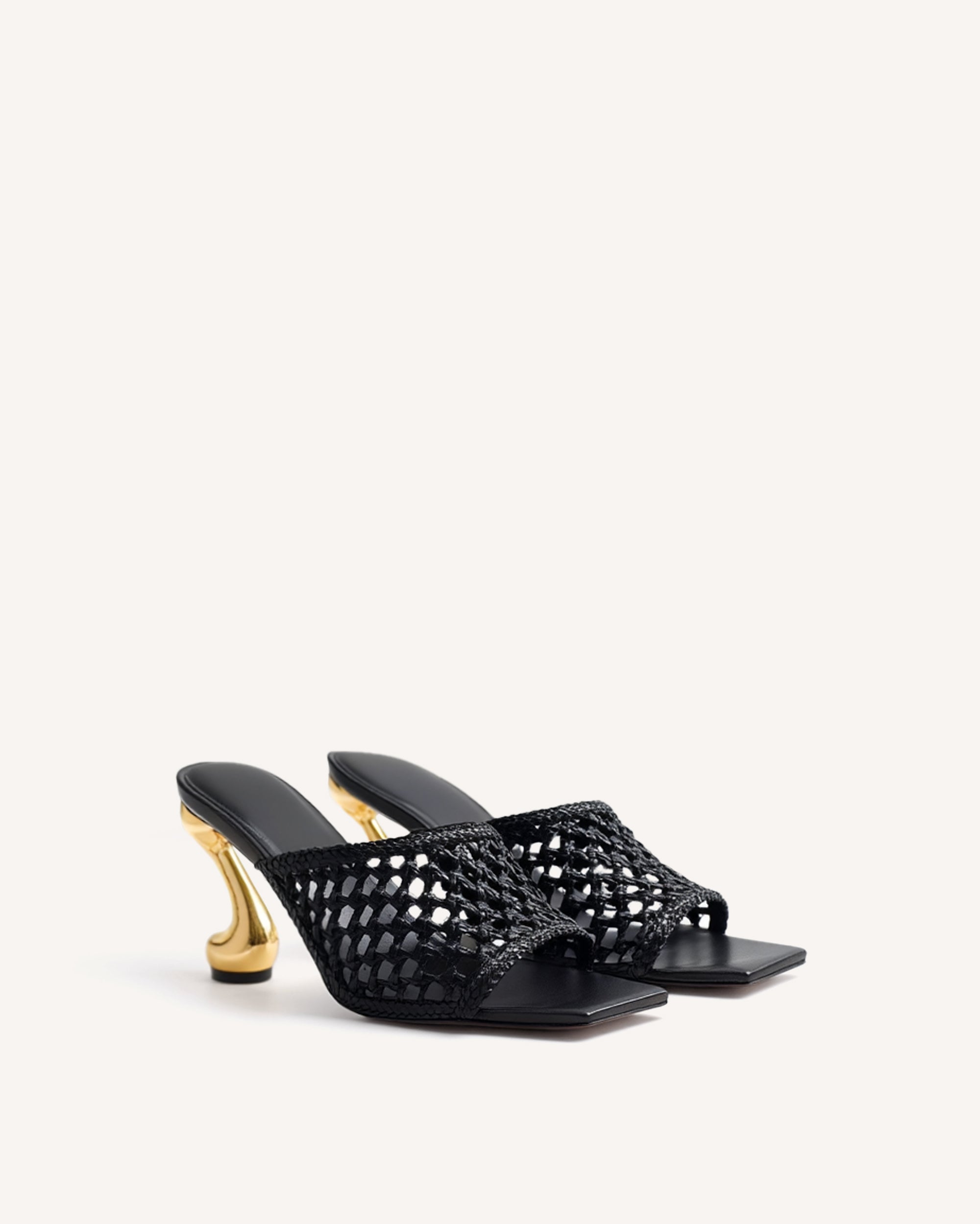 Hannah Woven Heel Mules - Black
