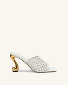 Hannah Woven Heel Mules - White