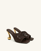 Hannah Woven Heel Mules - Brown
