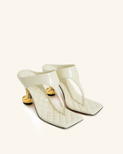 Hannah Quilted Thong Heel Mules - Ivory