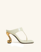 Hannah Quilted Thong Heel Mules - Ivory