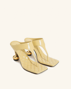 Hannah Quilted Thong Heel Mules - Yellow