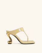 Hannah Quilted Thong Heel Mules - Yellow