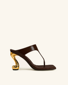 Hannah Quilted Thong Heel Mules - Deep Burgundy