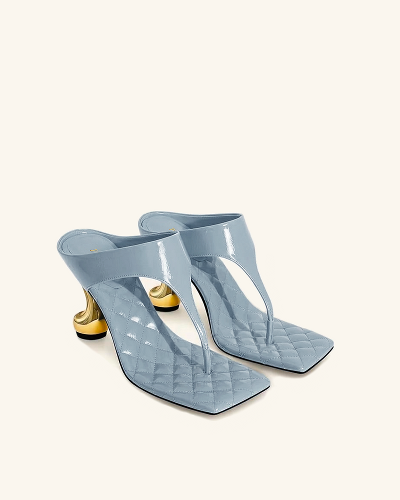 Hannah Quilted Thong Heel Mules - Blue