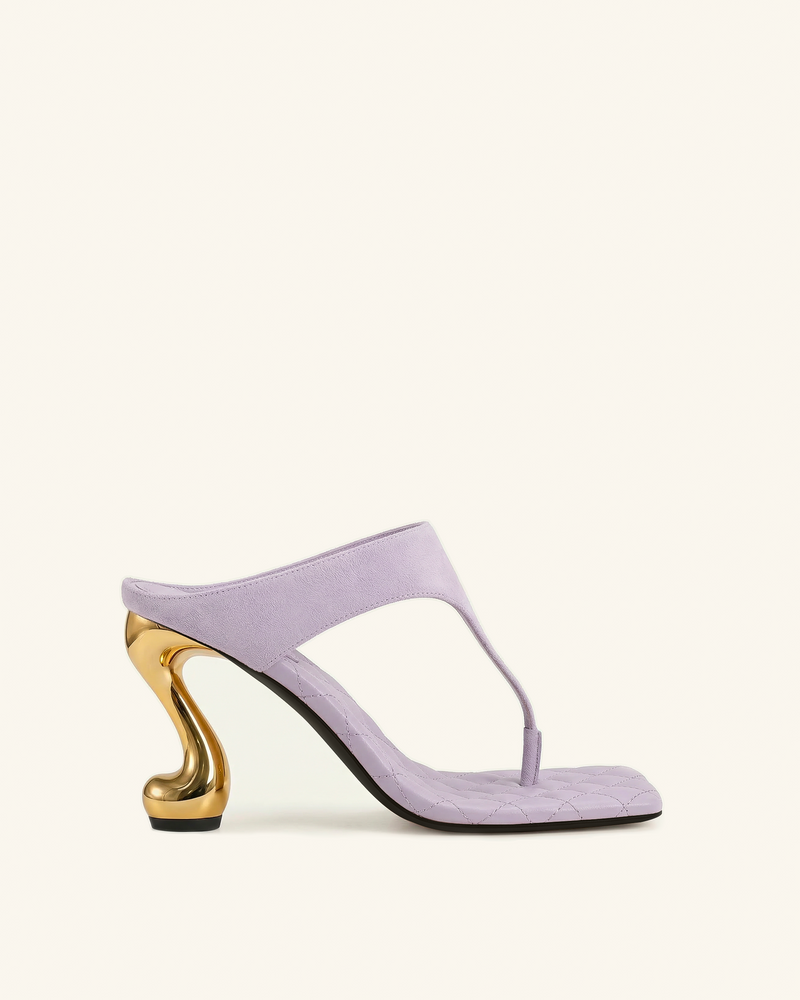 Hannah Quilted suede Thong Heel Mules - Purple