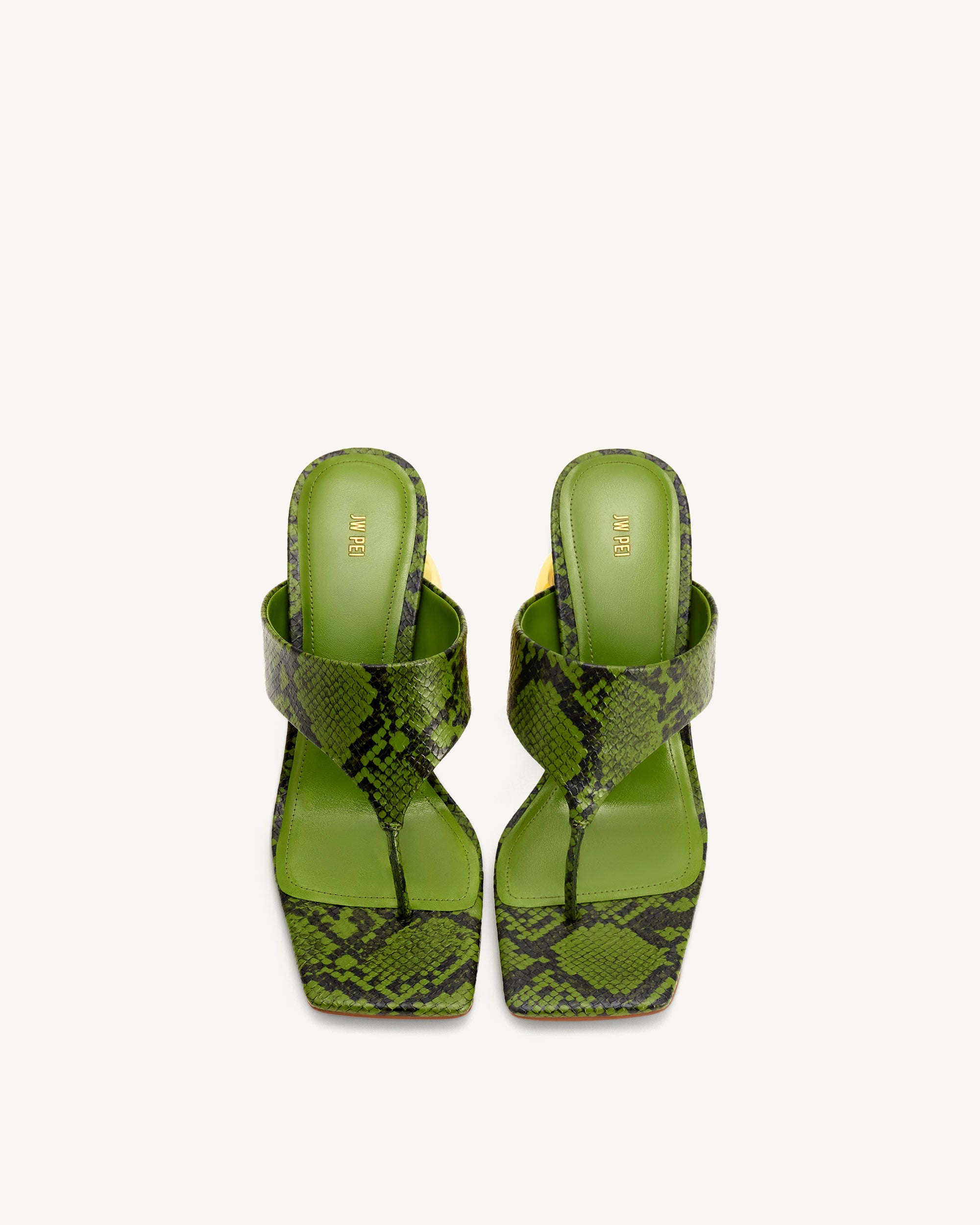 Naomi Snakeskin Heeled Flip Flops - Green