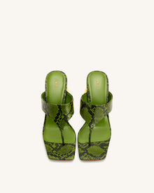 Naomi Snakeskin Heeled Flip Flops - Green