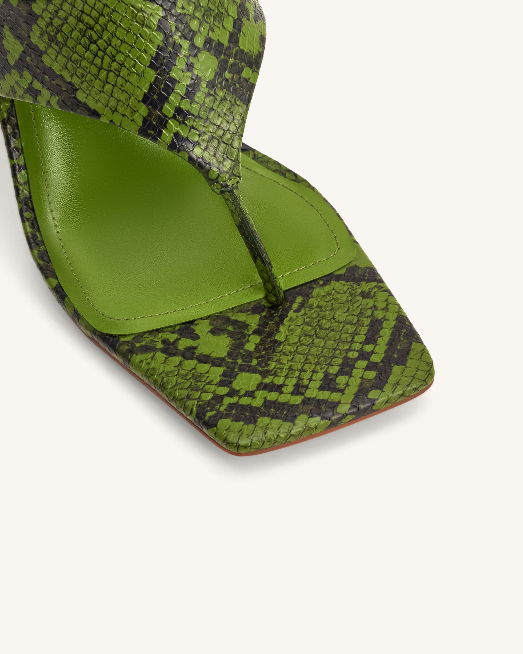 Naomi Snakeskin Heeled Flip Flops - Green