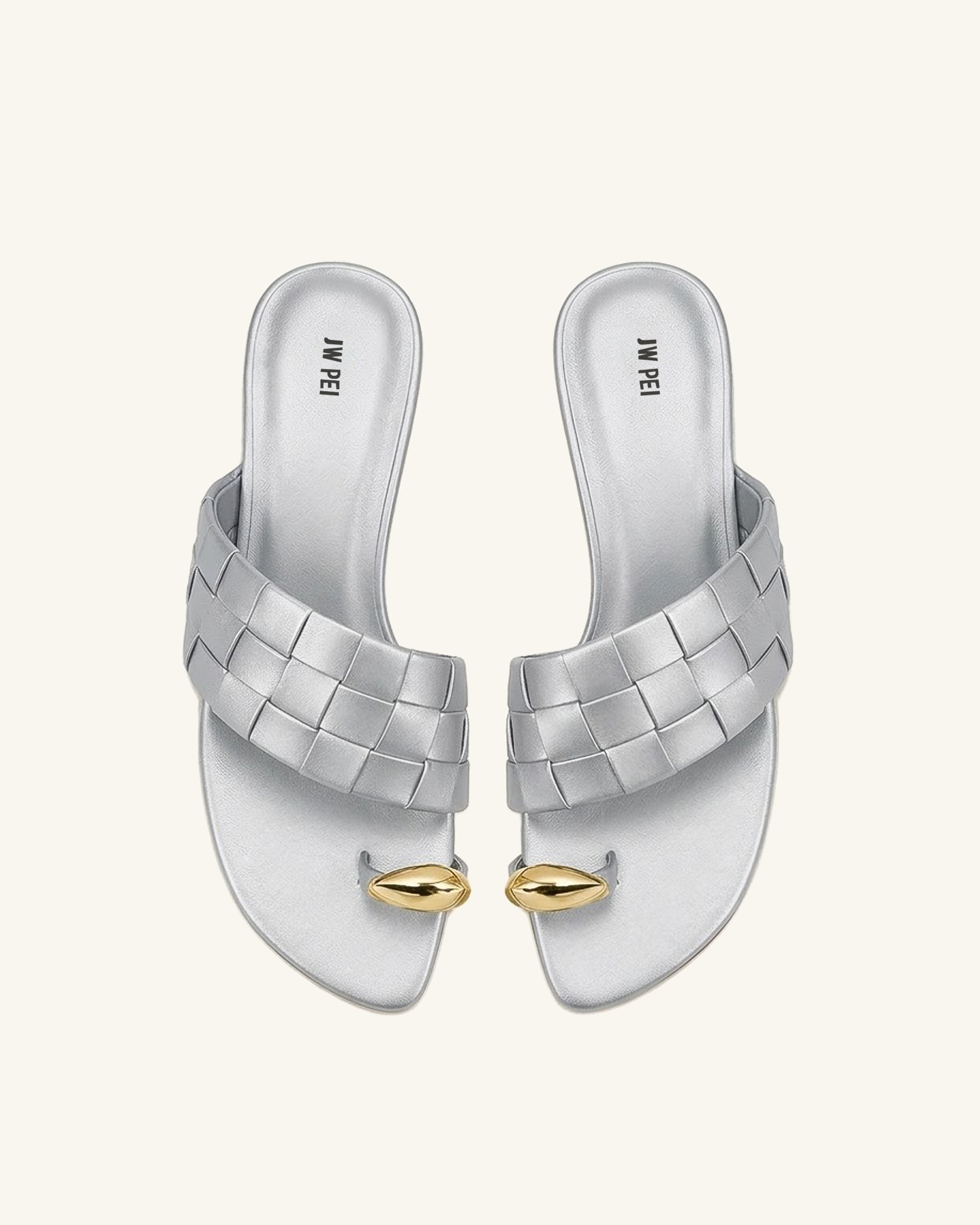Ava Woven Toe Sandals - Metallic Silve