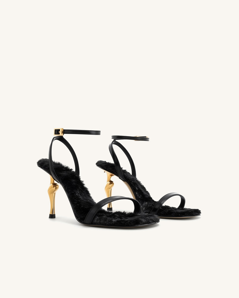 Alivia Faux Fur Heel Sandals - Black