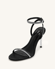 Alivia Artifical Crystal Heel Sandals - Black