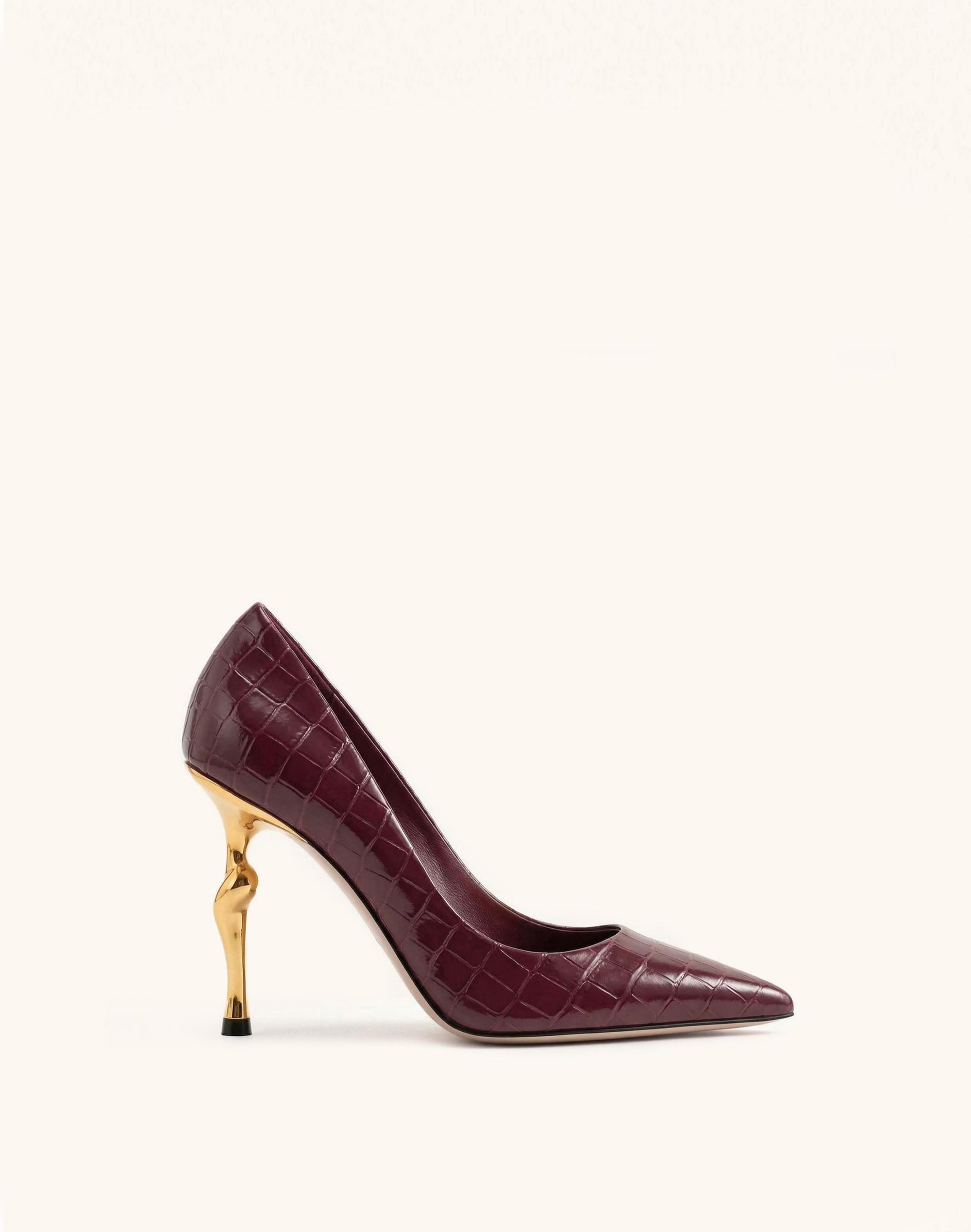 Hazel Croc-Embossed Heels - Burgundy