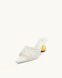 Ellie Woven Sphere Heel Mules - White