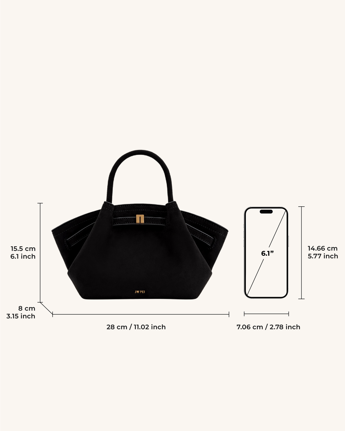 Mini Tote Bag Black Faux Suede Women bag - JW PEI Hana