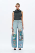 Patchwork Denim Jeans - Light Blue