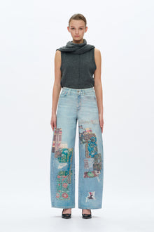 Patchwork Denim Jeans - Light Blue