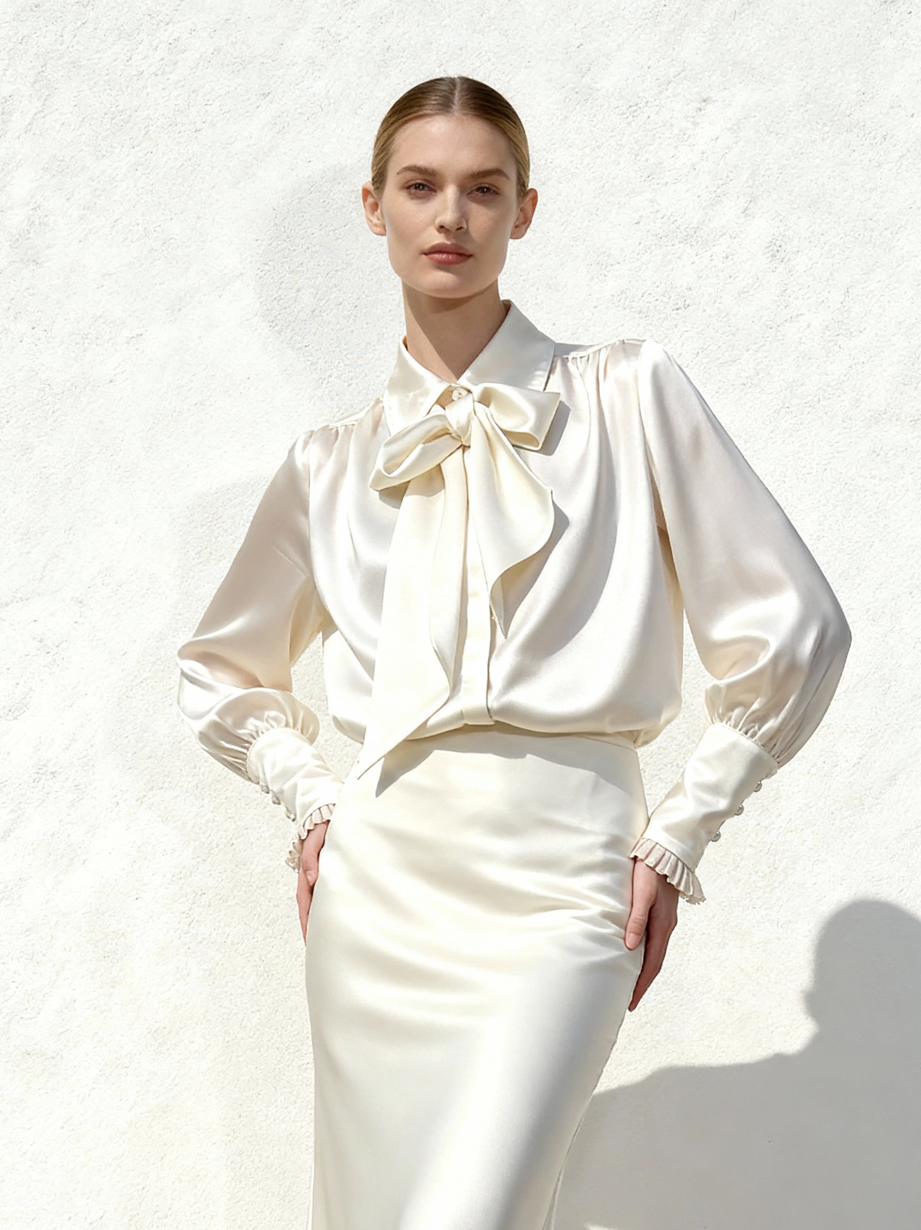 Ribbon Tie Balloon Sleeve Blouse - White | JW PEI