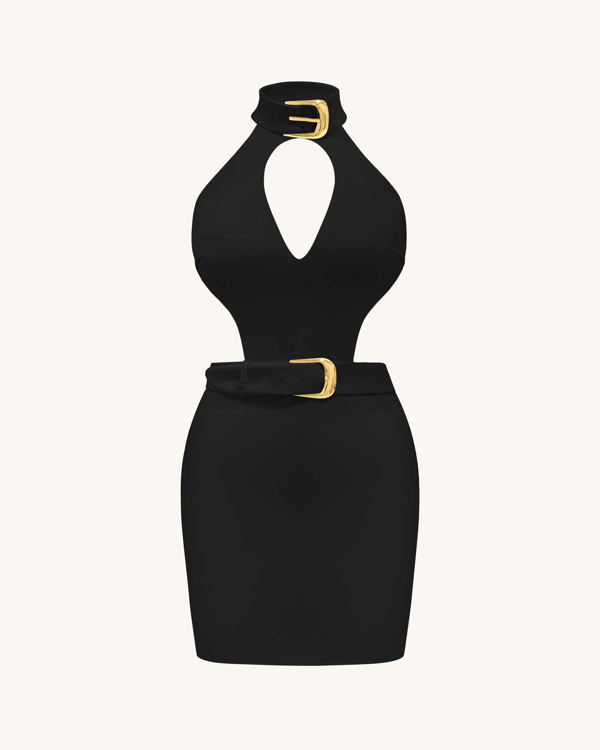 Gabriella Belted Cutout Halter Mini Dress - Black 8 | US Gabriella Belted Cutout Halter Mini Dress - Black 8 | US