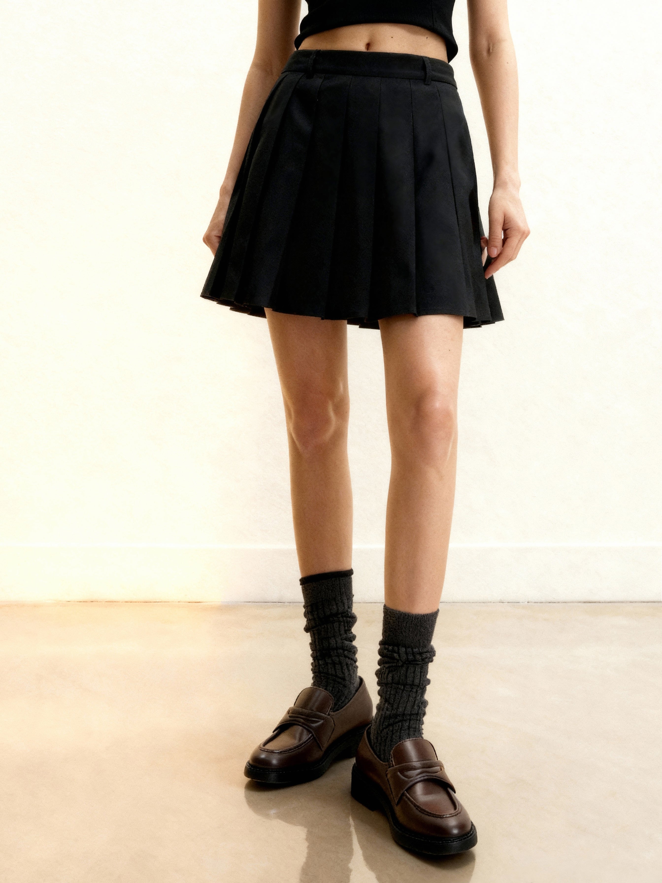 Satin Pleated Mini Skirt - Black | JW PEI