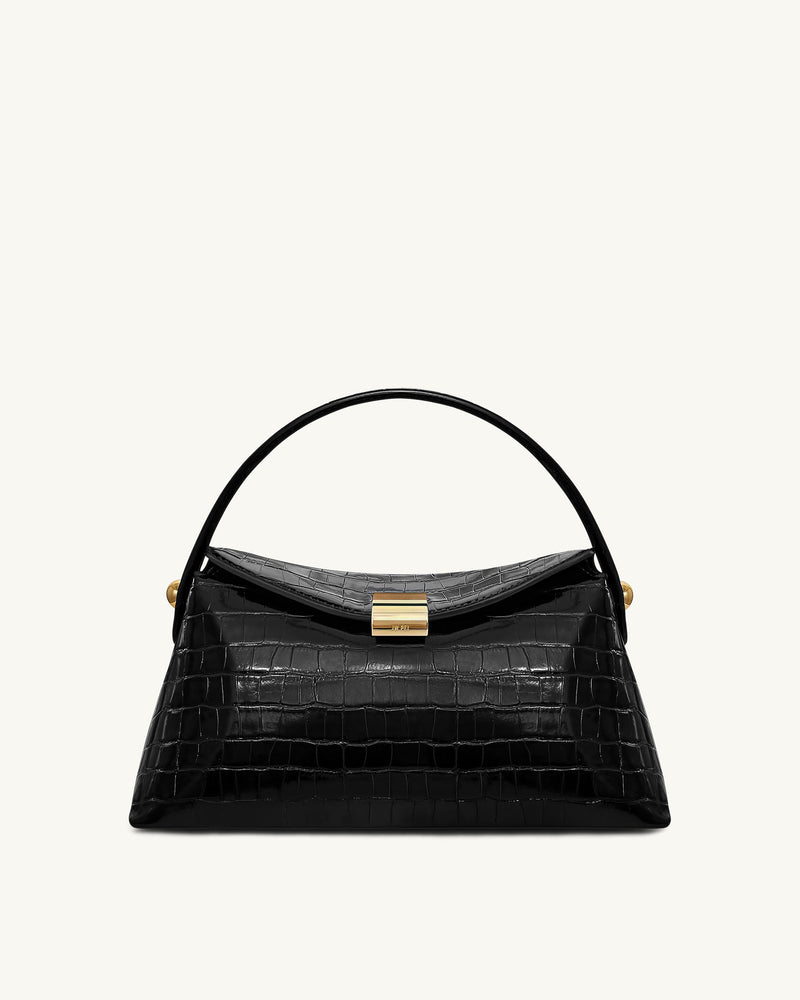Talia Top Handle Bag - Black Croc