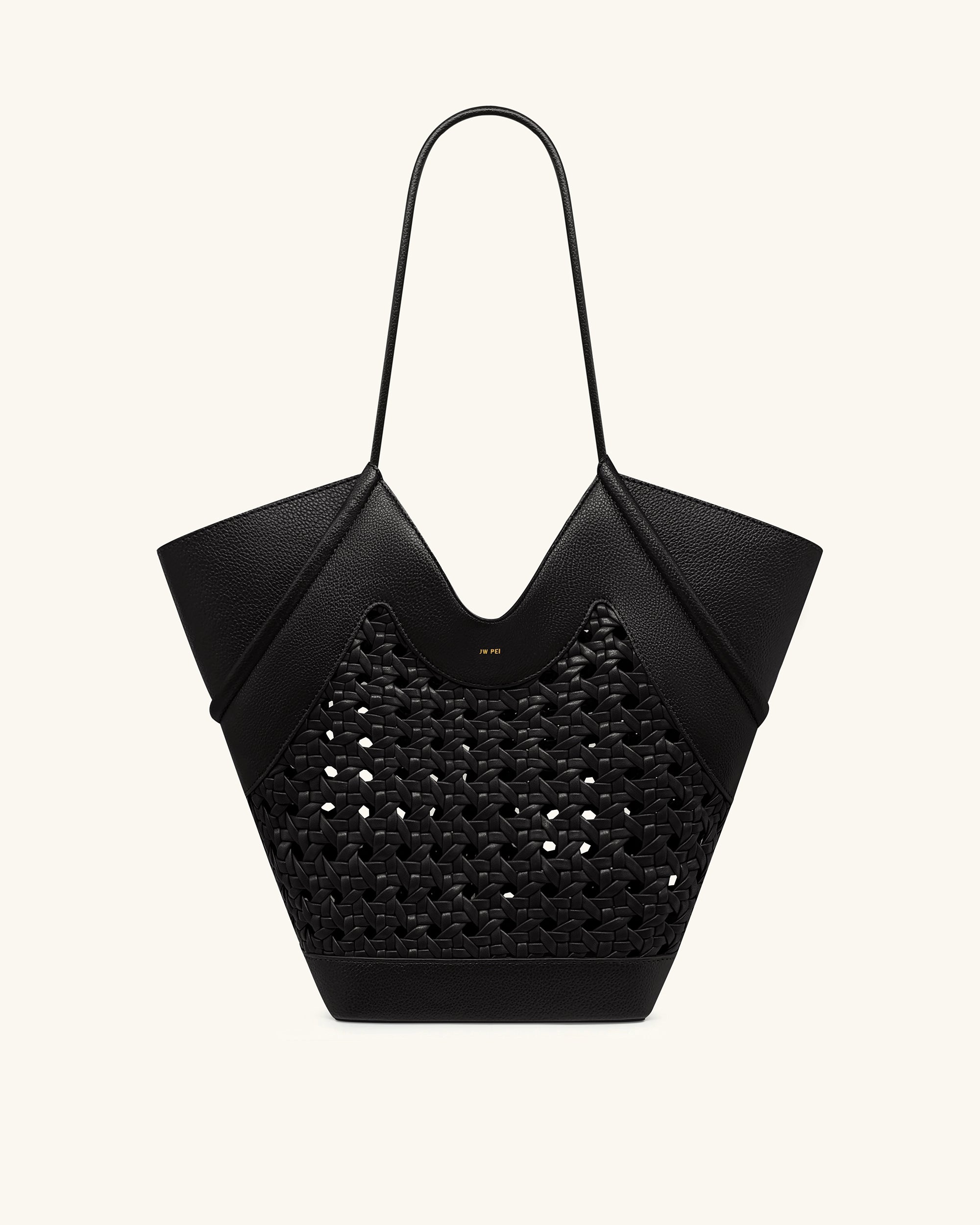Maribel Woven Panel Tote Bag - Black