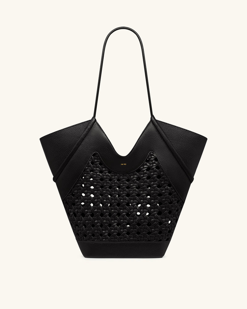 Maribel Woven Panel Tote Bag - Black