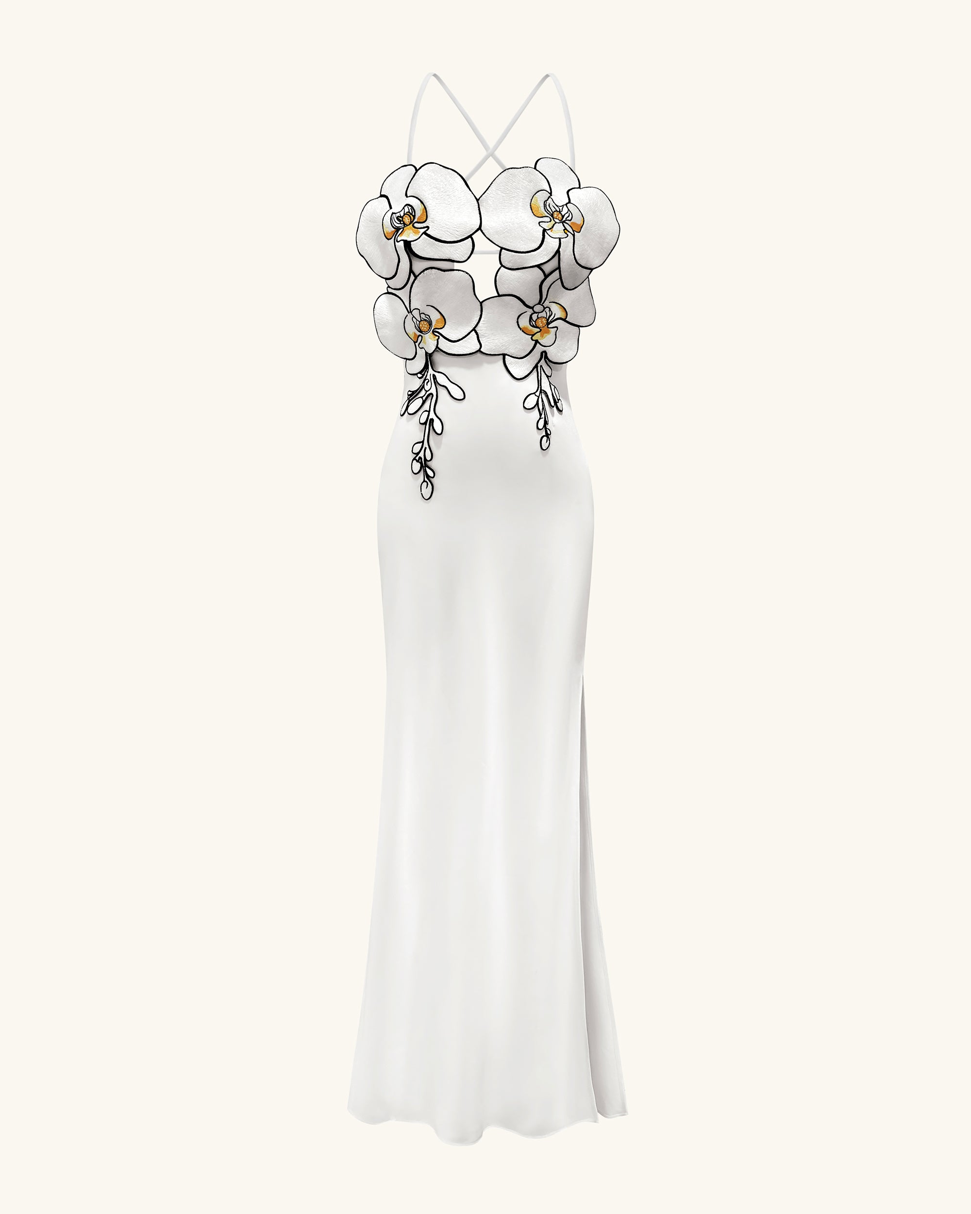 Orchid Embroidered Dress - White/Black