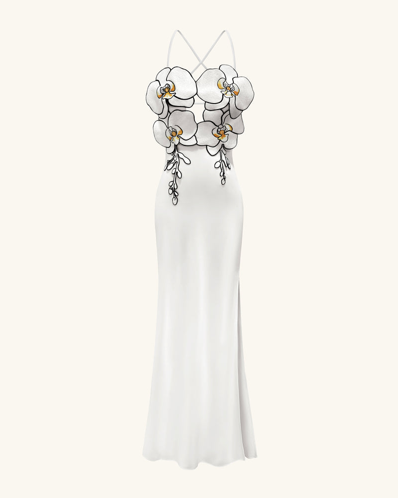 Orchid Embroidered Dress - White/Black