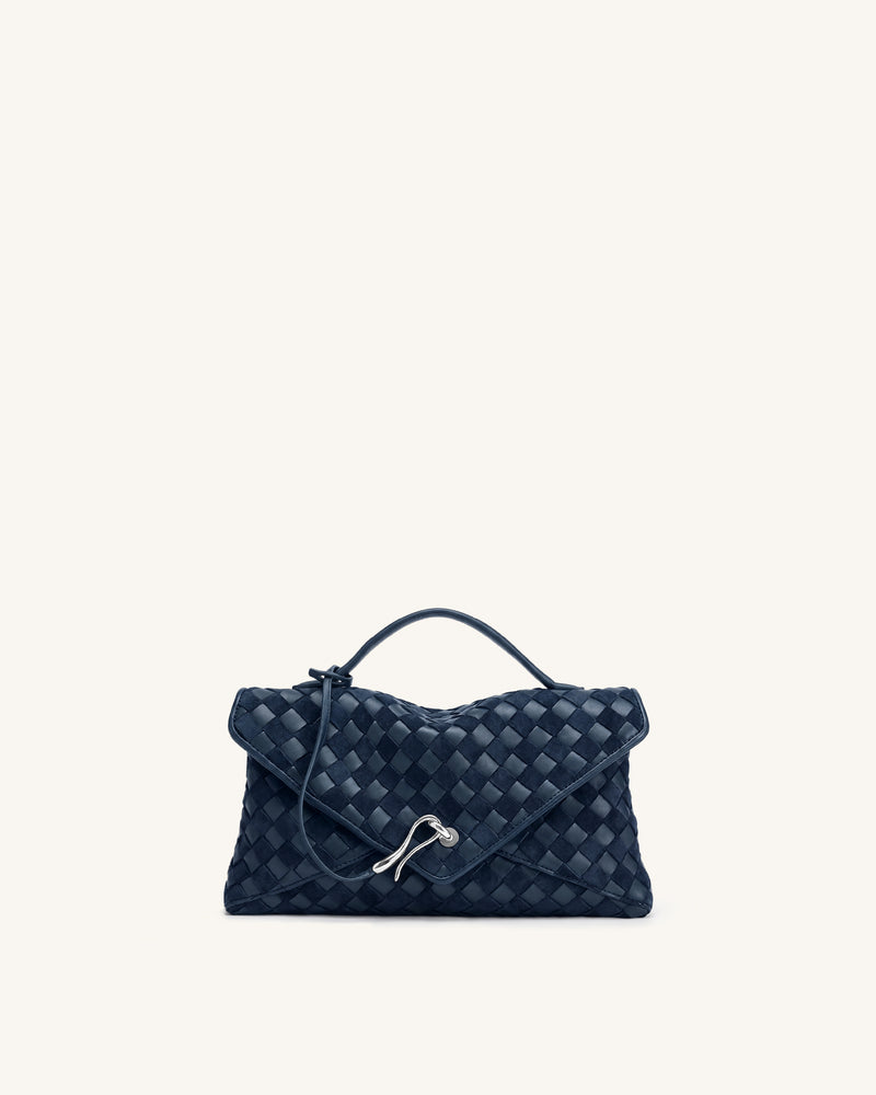 Celeste Faux Suede Woven Envelope Bag - Dark Blue