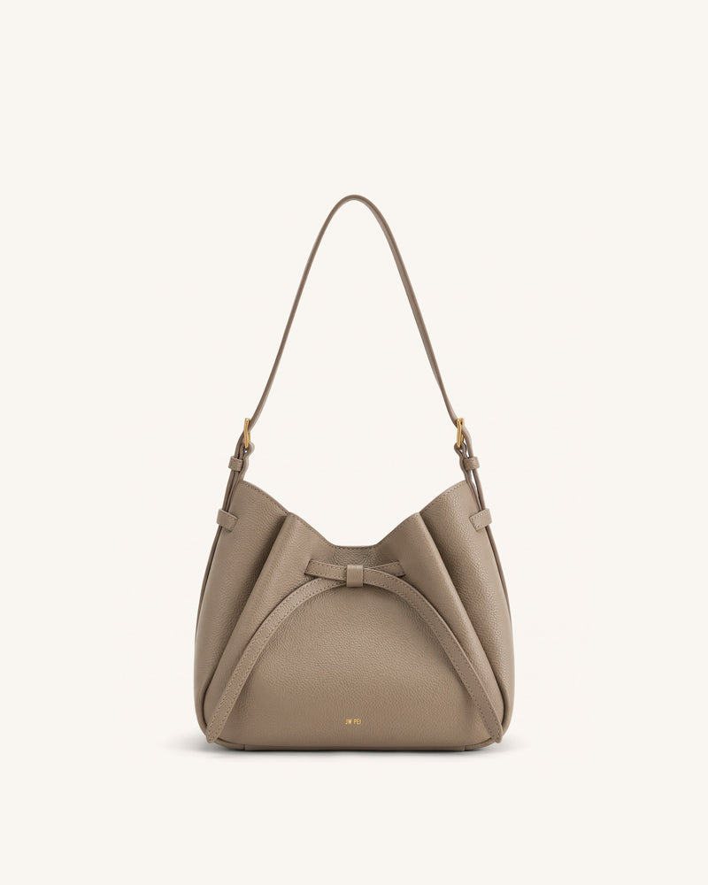 Mabel Soft Bow Shoulder Bag - Camel Gray