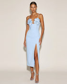 3D Floral Slit Maxi Dress - Light Blue